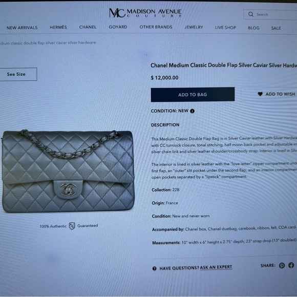 Chanel Medium Classic Double Flap Silver Caviar Silver Hardware - Picture 5 of 5